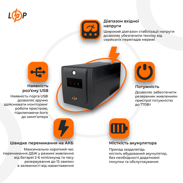Линейно-интерактивный ИБП LogicPower LPM-U1100VA-P (770 Вт) (LP10358) LP10358 &mdash; фото в интернет-магазине Stab24