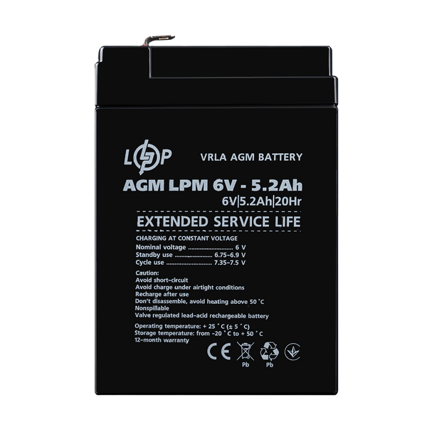 Аккумулятор AGM Logic Power LPM 6V - 5.2 Ah (LP4158) LP4158 &mdash; фото в интернет-магазине Stab24