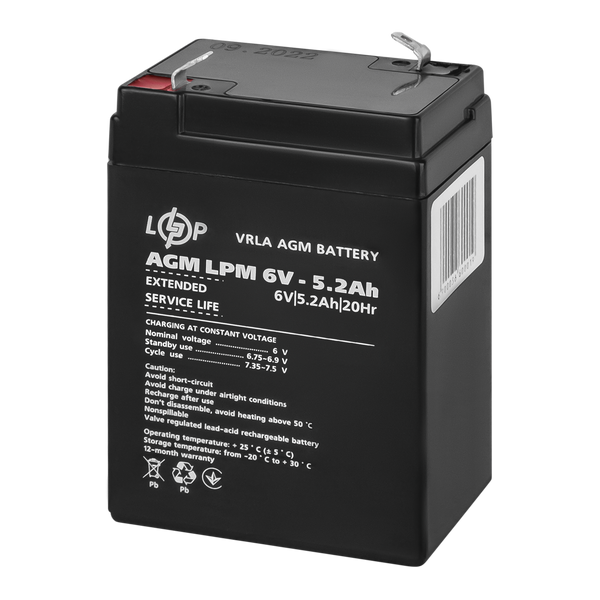 Аккумулятор AGM Logic Power LPM 6V - 5.2 Ah (LP4158) LP4158 &mdash; фото в интернет-магазине Stab24